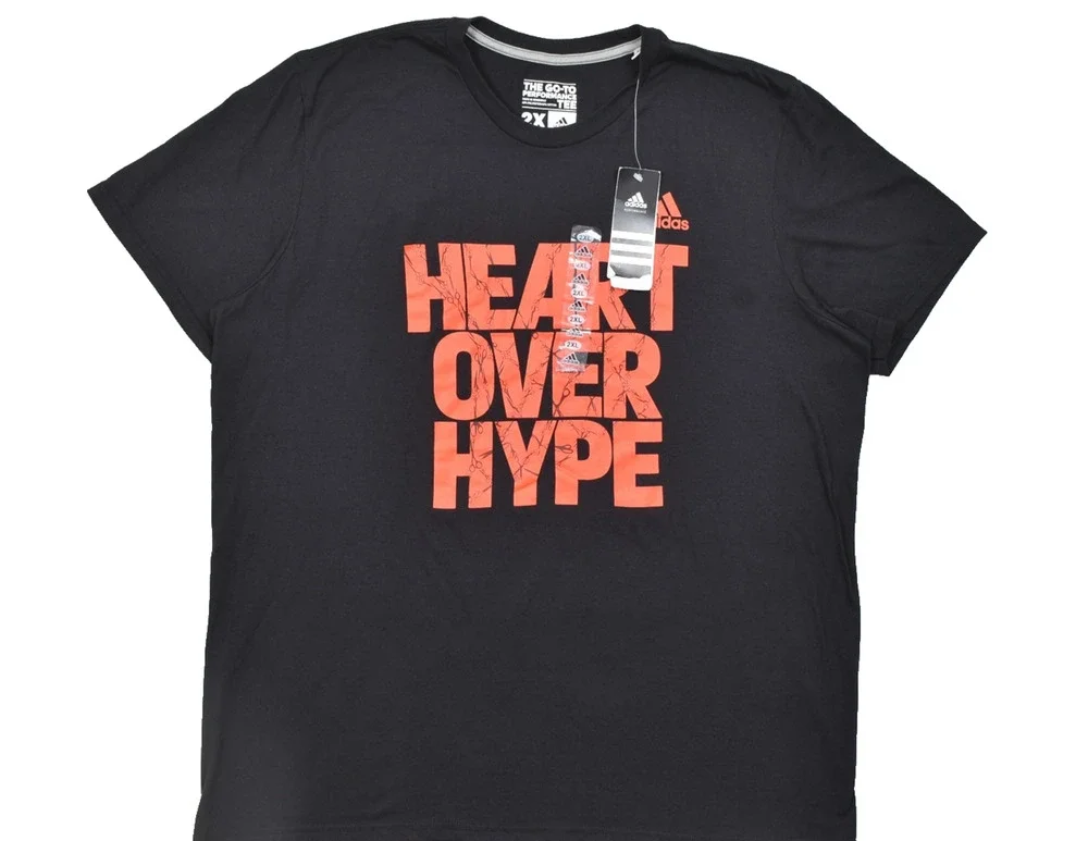 Adidas Men's 2X Black Heart Over Hype Go-To Performance Graphic T-Shirt NWT